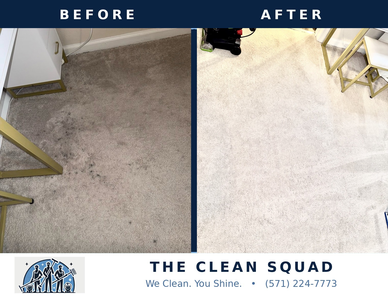 Carpet deep clean before and after by The Clean Squad