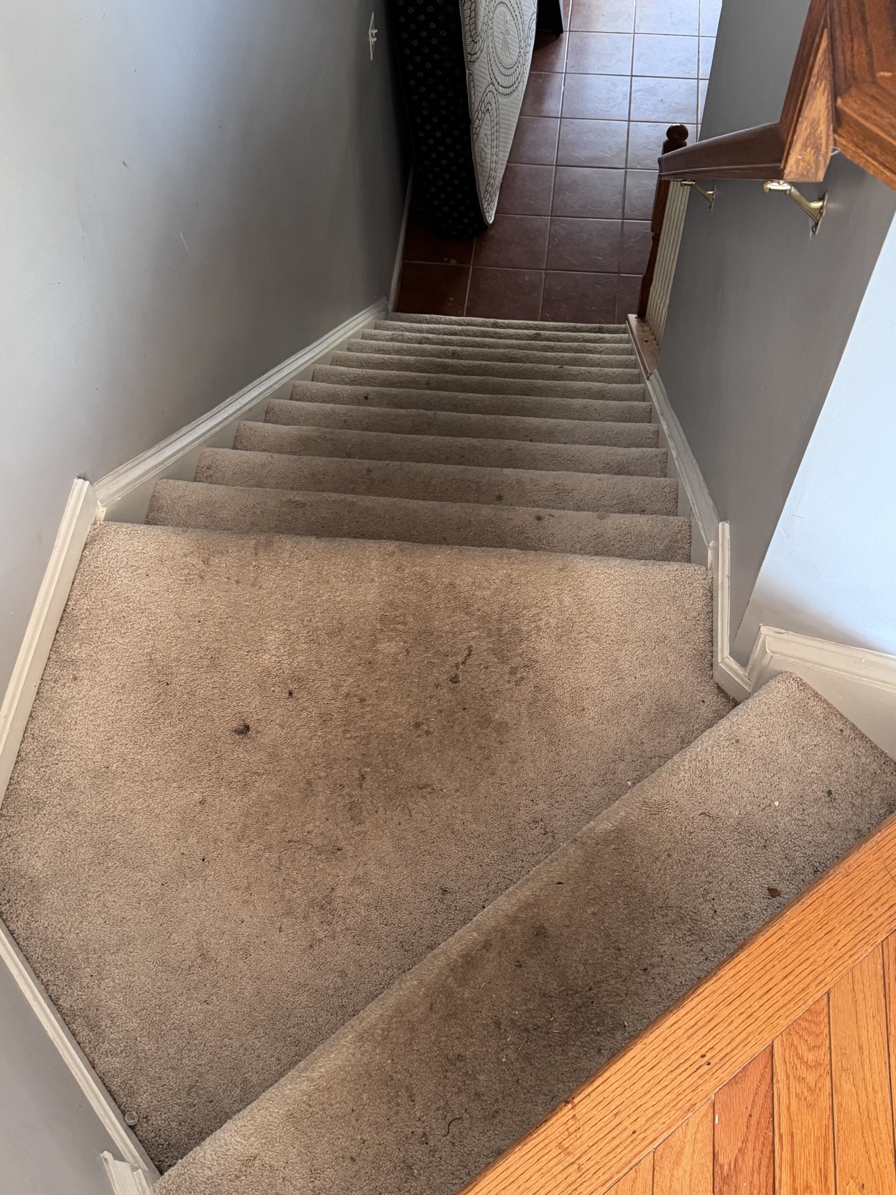 Staircase carpet before deep cleaning